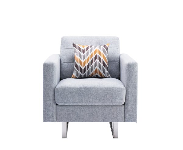 Victoria 33.5"W Light Gray Linen Fabric Armchair with Metal Legs, Side Pockets, and Pillow - Image 2