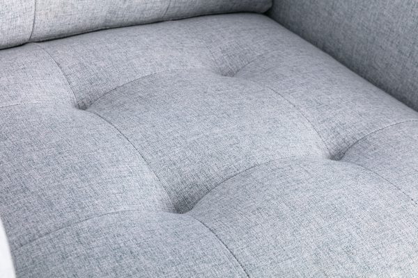 Victoria 33.5"W Light Gray Linen Fabric Armchair with Metal Legs, Side Pockets, and Pillow - Image 5