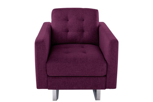 Victoria 33.5"W Purple Linen Fabric Armchair with Metal Legs, Side Pockets, and Pillow - Image 3