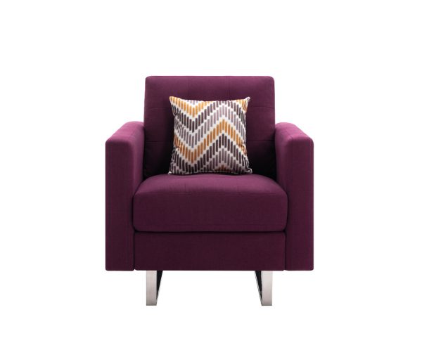 Victoria 33.5"W Purple Linen Fabric Armchair with Metal Legs, Side Pockets, and Pillow - Image 2