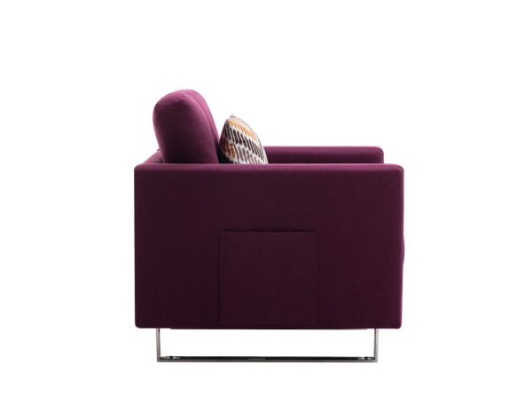 Victoria 33.5"W Purple Linen Fabric Armchair with Metal Legs, Side Pockets, and Pillow - Image 6