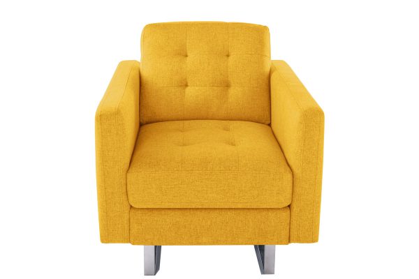 Victoria 33.5"W Yellow Linen Fabric Armchair with Metal Legs, Side Pockets, and Pillow - Image 3