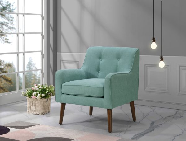 Ryder 25"W Mid Century Modern Aquamarine Teal Woven Fabric Tufted Armchair