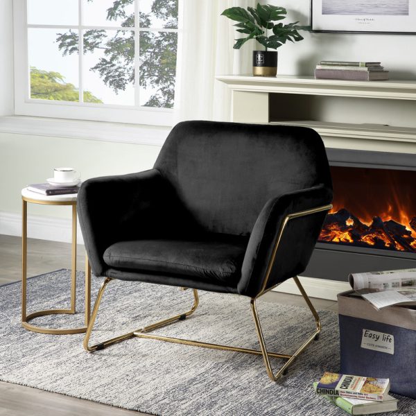Keira 29.5"W Black Velvet Accent Chair with Metal Base