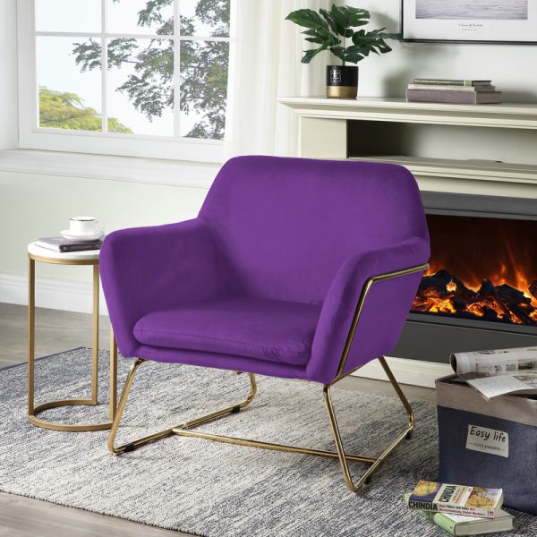 Keira 29.5"W Purple Velvet Accent Chair with Metal Base