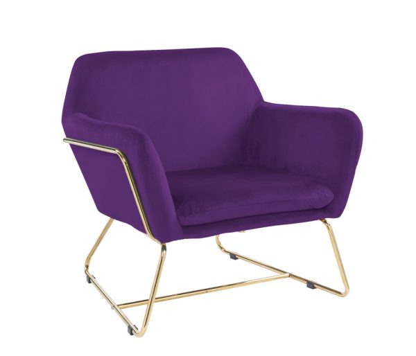 Keira 29.5"W Purple Velvet Accent Chair with Metal Base - Image 4