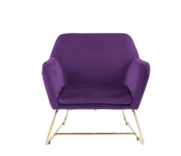 Keira 29.5"W Purple Velvet Accent Chair with Metal Base - Image 3