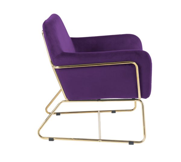 Keira 29.5"W Purple Velvet Accent Chair with Metal Base - Image 2