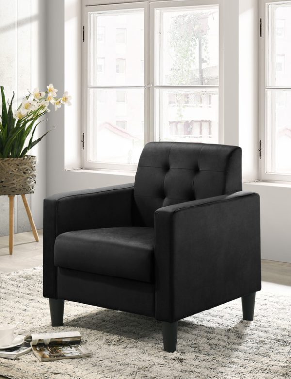 Hale Black Velvet Armchairs and End Table Living Room Set - Image 2