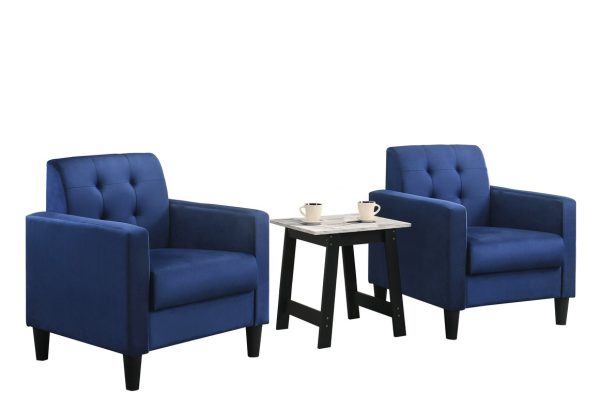 Hale Blue Velvet Armchairs and End Table Living Room Set - Image 2