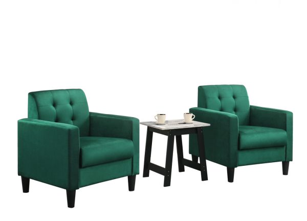 Hale Green Velvet Armchairs and End Table Living Room Set - Image 2