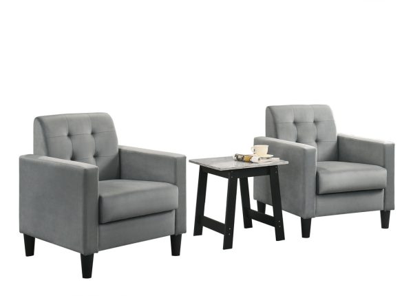 Hale  Light Gray Velvet Armchairs and End Table Living Room Set - Image 2