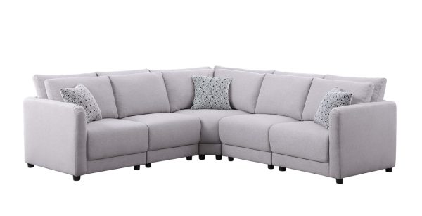 Penelope 94.5"W Light Gray Linen Fabric Reversible L-Shape Sectional Sofa with Pillows - Image 2