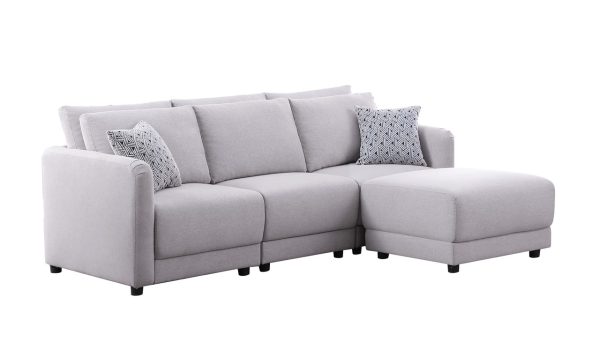 Penelope 85.5"W Light Gray Linen Fabric Sofa with Ottoman and Pillows - Image 4