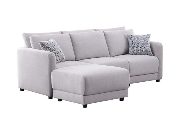 Penelope 85.5"W Light Gray Linen Fabric Sofa with Ottoman and Pillows - Image 3