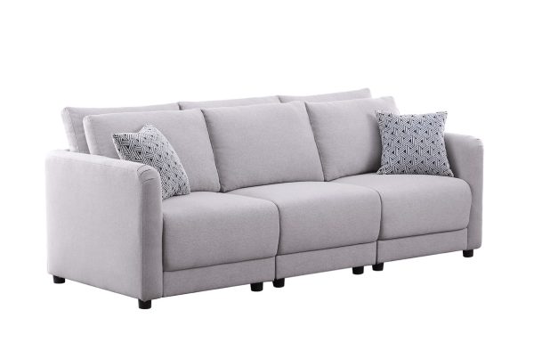 Penelope 85.5"W Light Gray Linen Fabric Sofa with Pillows - Image 2