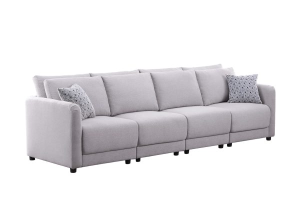 Penelope 111"W Light Gray Linen Fabric 4-Seater Sofa with Pillows - Image 2