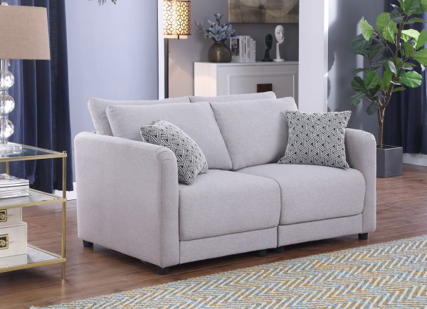 Penelope 60"W Light Gray Linen Fabric Loveseat with Pillows