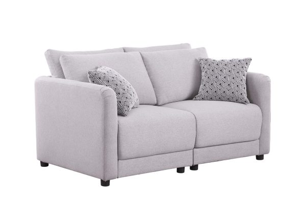 Penelope 60"W Light Gray Linen Fabric Loveseat with Pillows - Image 2