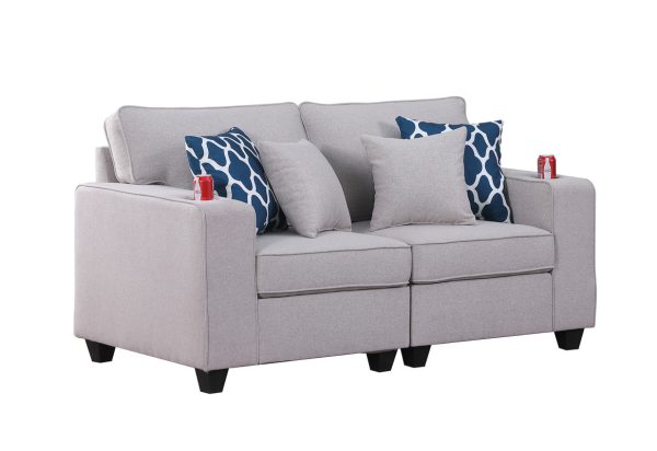 Cooper 67.5"W Light Gray Linen Loveseat with Cupholder - Image 2