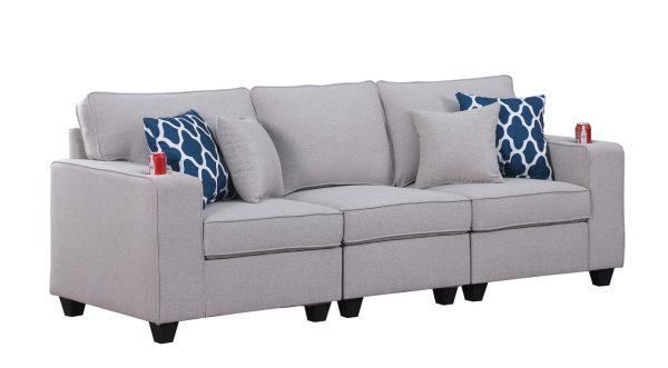Cooper 93.5"W Light Gray Linen Sofa with Cupholder - Image 2