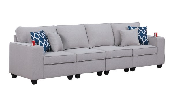Cooper 119.5"W Light Gray Linen 4-Seater Sofa with Cupholder - Image 2