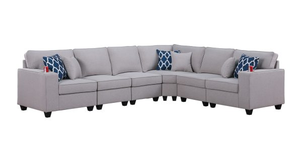 Cooper 125"W Light Gray Linen 6Pc Reversible L-Shape Sectional Sofa with Cupholder - Image 3