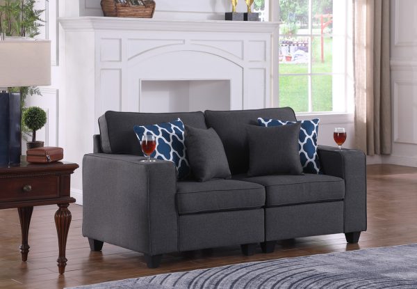 Cooper 67.5"W Dark Gray Linen Loveseat with Cupholder