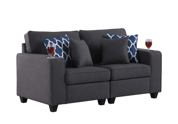 Cooper 67.5"W Dark Gray Linen Loveseat with Cupholder - Image 2