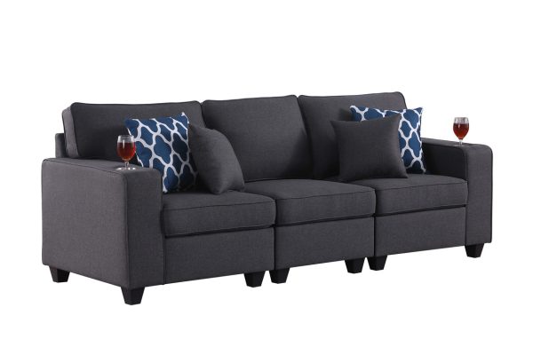 Cooper 93.5"W Dark Gray Linen Sofa with Cupholder - Image 2