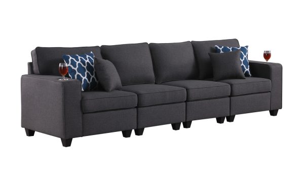 Cooper 119.5"W Dark Gray Linen 4-Seater Sofa with Cupholder - Image 2