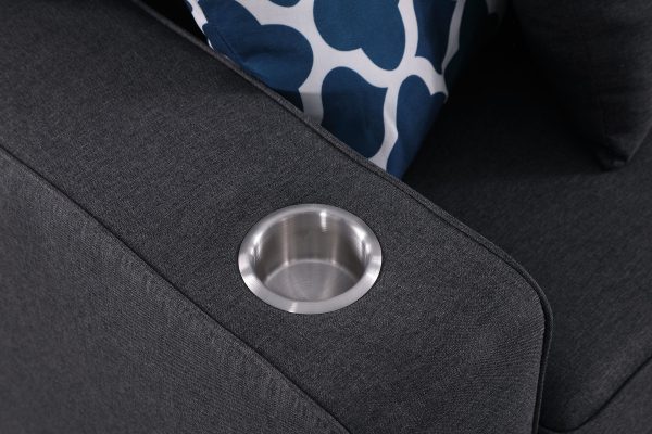 Cooper 125"W Dark Gray Linen 7Pc Reversible L-Shape Sectional Sofa with Ottoman and Cupholder - Image 7