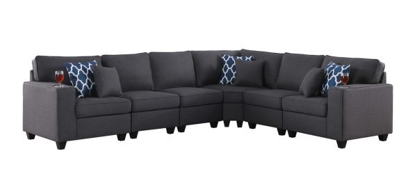 Cooper 125"W Dark Gray Linen 6Pc Reversible L-Shape Sectional Sofa with Cupholder - Image 2