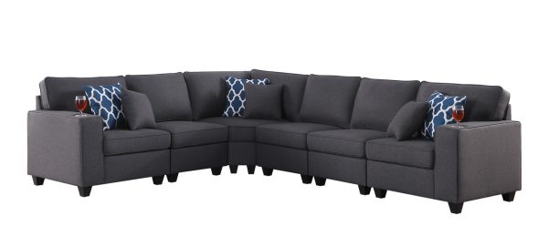 Cooper 125"W Dark Gray Linen 6Pc Reversible L-Shape Sectional Sofa with Cupholder - Image 2