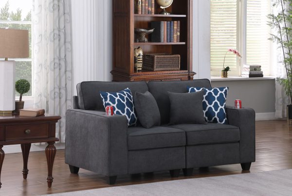 Cooper 67.5"W Stone Gray Woven Fabric Loveseat with Cupholder