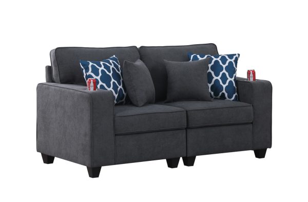 Cooper 67.5"W Stone Gray Woven Fabric Loveseat with Cupholder - Image 3