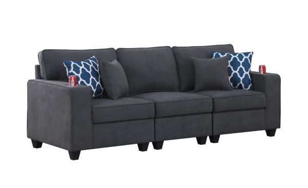 Cooper 93.5"W Stone Gray Woven Fabric Sofa with Cupholder - Image 3