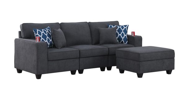 Cooper 93.5"W Stone Gray Woven Fabric Sofa with Ottoman and Cupholder - Image 3