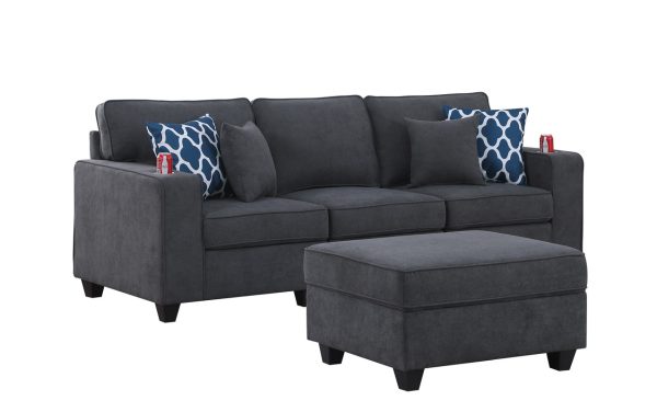 Cooper 93.5"W Stone Gray Woven Fabric Sofa with Ottoman and Cupholder - Image 2