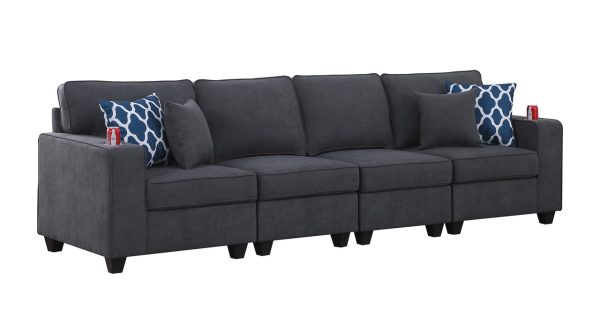 Cooper 119.5"W Stone Gray Woven Fabric 4-Seater Sofa with Cupholder - Image 3