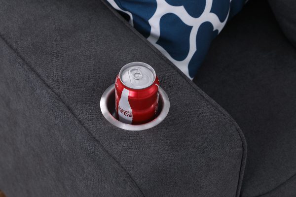 Cooper 119.5"W Stone Gray Woven Fabric 4-Seater Sofa with Cupholder - Image 2