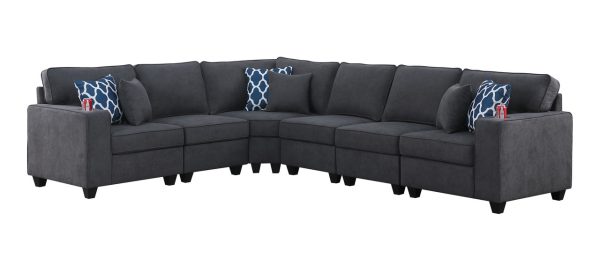 Cooper 125"W Stone Gray Woven Fabric 6Pc Reversible L-Shape Sectional Sofa with Cupholder - Image 3