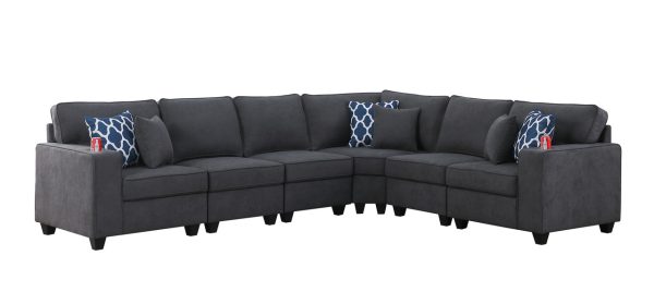 Cooper 125"W Stone Gray Woven Fabric 6Pc Reversible L-Shape Sectional Sofa with Cupholder - Image 3
