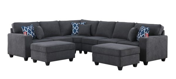 Cooper 125"W Stone Gray Woven Fabric 8Pc Reversible L-Shape Sectional Sofa with Ottomans and Cupholder - Image 4