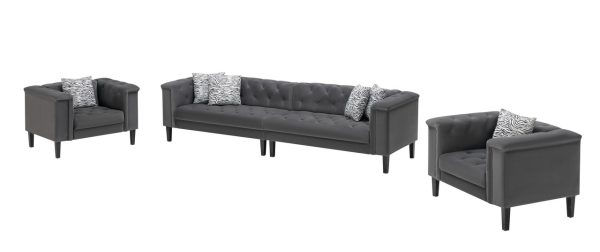 Mary Dark Gray Velvet Tufted Sofa 2 Chairs Living Room Set With 6 Accent Pillows - Image 4
