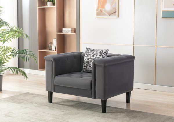Mary Dark Gray Velvet Tufted Sofa 2 Chairs Living Room Set With 6 Accent Pillows - Image 8