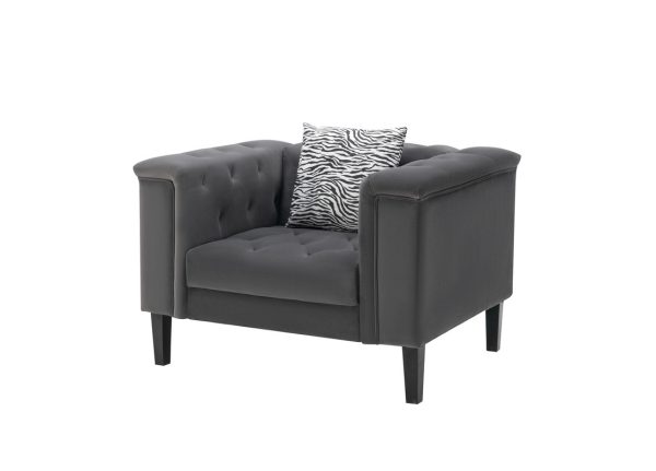 Mary Dark Gray Velvet Tufted Sofa 2 Chairs Living Room Set With 6 Accent Pillows - Image 7