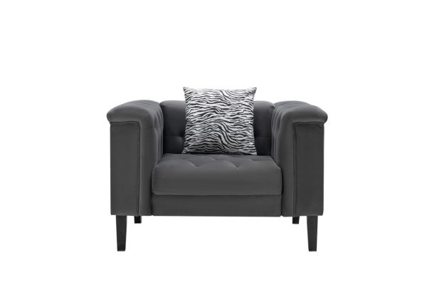 Mary Dark Gray Velvet Tufted Sofa 2 Chairs Living Room Set With 6 Accent Pillows - Image 6