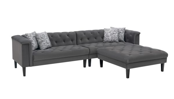 Mary Dark Gray Velvet Tufted Sofa Ottoman Living Room Set With 4 Accent Pillows - Image 5