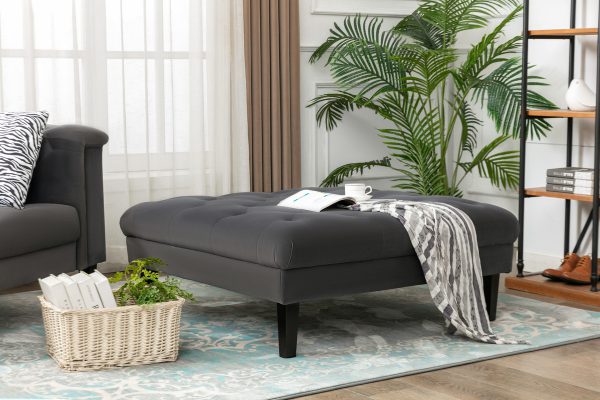 Mary Dark Gray Velvet Tufted Sofa Ottoman Living Room Set With 4 Accent Pillows - Image 8